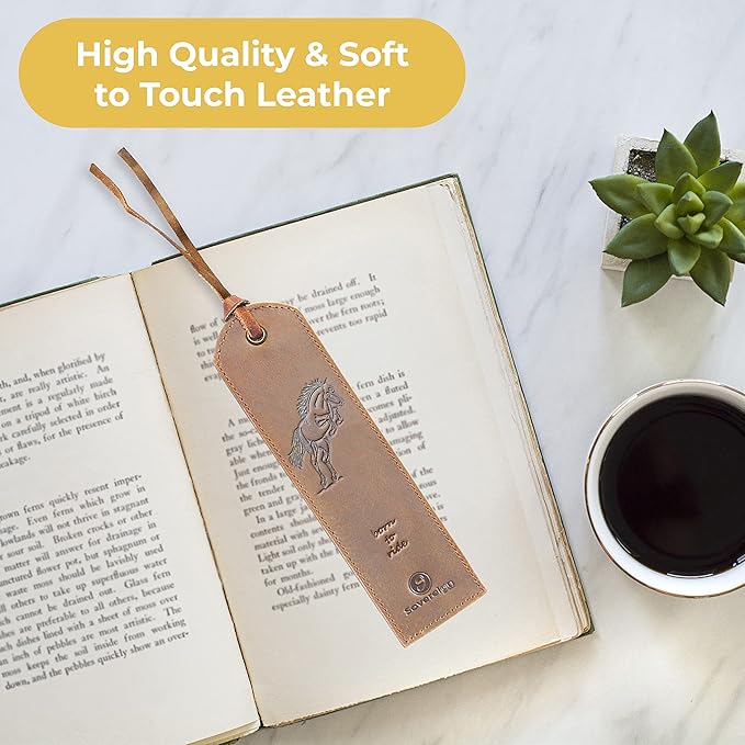 Leather Bookmarks for Men and Women | Quality Mens Bookmark with Jumping Horse | 2 Smooth Handmade Leather Book Markers for Men Women Book Lovers Readers (7x2) Leather Gift | Sovereign-Gear