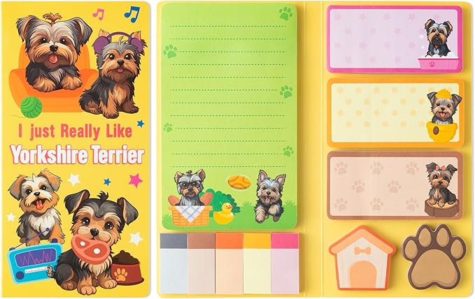 B1ykin Sticky Notes Set - Cartoon Theme Cute Self-Stick Notes Pad Teacher Appreciation Gifts， Self-Adhesive Writing Memo Pages Sticky to Do Notepad for Kids Employee School Office (Yorkshire Terrier)