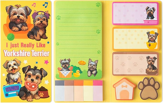 B1ykin Sticky Notes Set - Cartoon Theme Cute Self-Stick Notes Pad Teacher Appreciation Gifts， Self-Adhesive Writing Memo Pages Sticky to Do Notepad for Kids Employee School Office (Yorkshire Terrier)
