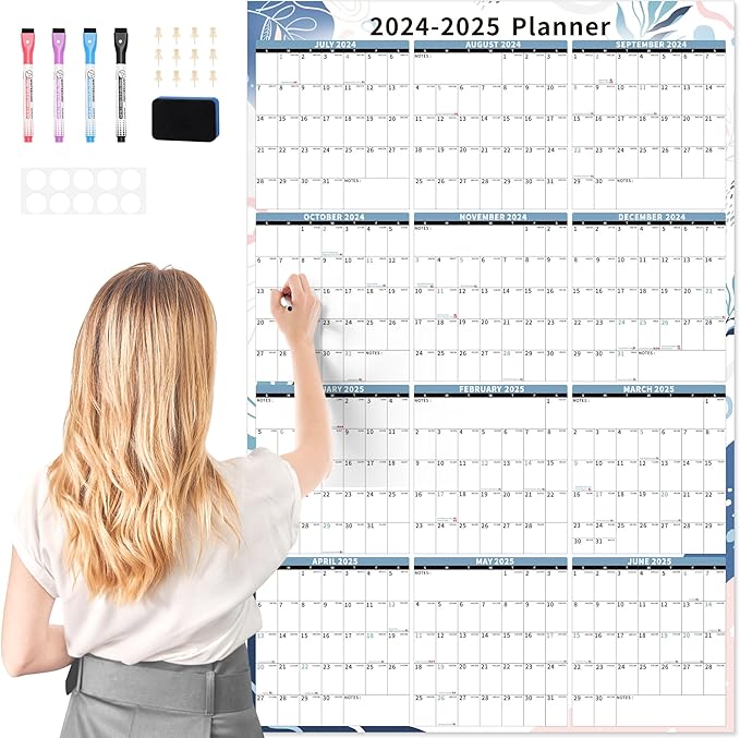 Ospelelf Dry Erase Wall Calendar 2024-2026 Large Laminated Calendar 48'' x 32'' Yearly Office Calendar, 24 Month Calendar, Use July 2024 - June 2026