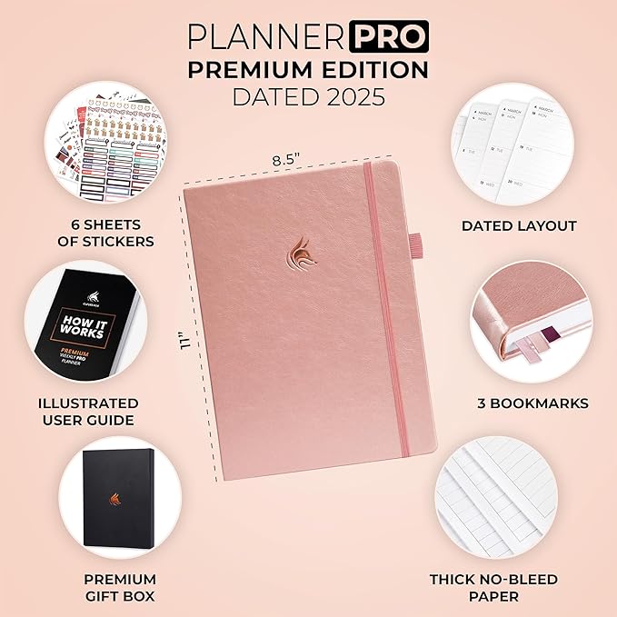 Clever Fox Planner PRO Premium Jan 2025-Jan 2026 – Luxurious Weekly, Monthly & Budget Agenda Organizer for Productivity & Reaching Goals, A4 Hardcover + Keepsake Box – Rose Gold
