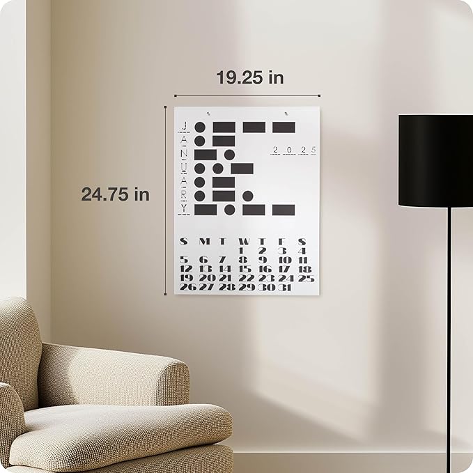 2025, Oversized Monthly Wall Calendar, Wall Art, Poster, 19.25" x 24.75", Alternating Black and White Pages, Morse Code, MADE IN THE USA