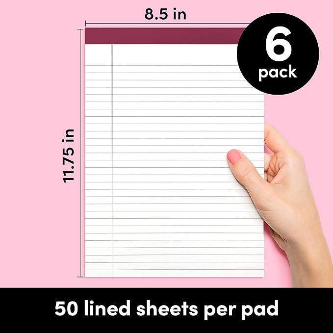 PAPERAGE Lined Legal Pads, (Jewel Tone), 6 Pack, 50 Sheets Each, Wide/Legal Ruled, Note Pads, Paper, 8.5 inches x 11 inches