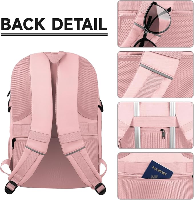 Lapsouno Business Laptop Backpack,Travel Backpack, Carry on Backpack for Women, TSA 15.6 Inch Travel Laptop Backpack with USB Port,College School Business Backpack for Women, Light Pink