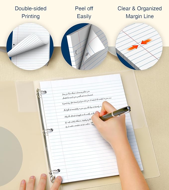 Loose Leaf Paper, Notebook Paper, 8.5 x 11 Wide Ruled Paper, 3 Hole Punch Binder Paper, Binder Notebook, Lined Paper for 3 Ring Binders, 200 Sheets Filler Paper, Writing Paper with Lines (2 Pack)