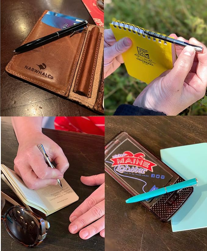 NarwhalCo Set of 2 Small Pens (3.35") for Pocket, Wallet, Planner, Purse or Passport