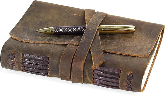Sovereign-Gear Leather Bound Journal for Men and Women, Handmade Gift Set with Antique Journal and Stylish Pen, Vintage and Classic, Notebook, Sketchbook, Planner and Diary (300 Pages) (7x5)
