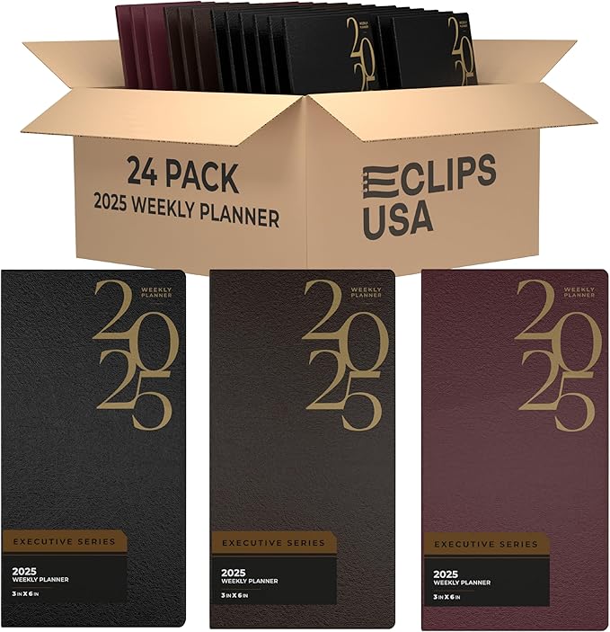 Weekly Planner 2025, Planner, 2025 Weekly Planner, 2025 Planner Weekly And Monthly, 3” x 6”, Weekly Pages, 12 Black 6 Brown 6 Burgundy, (24 Pack, 3 X 6)