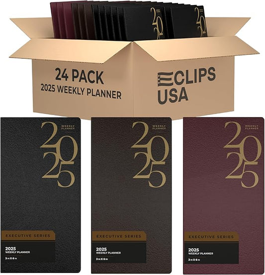 Weekly Planner 2025, Planner, 2025 Weekly Planner, 2025 Planner Weekly And Monthly, 3” x 6”, Weekly Pages, 12 Black 6 Brown 6 Burgundy, (24 Pack, 3 X 6)