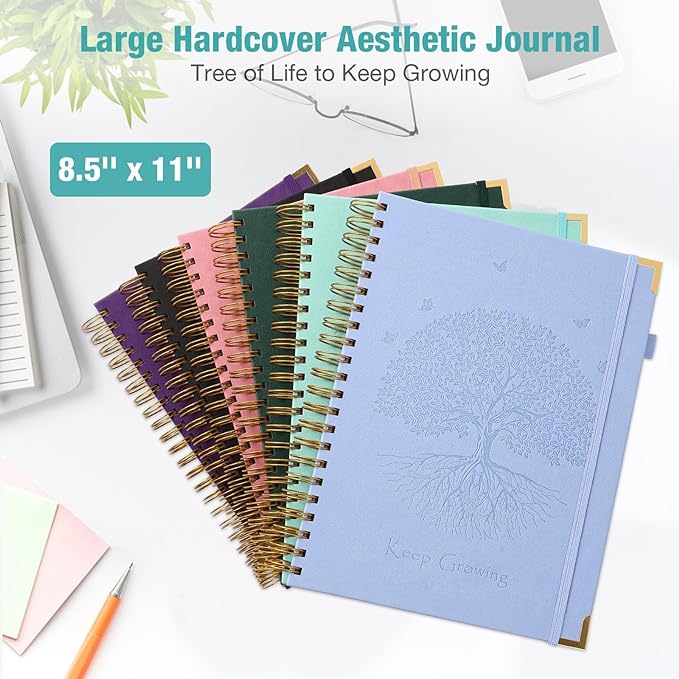 Spiral Notebook, College Ruled Notebook, 8.5" x 11", 300 Pages Leather Journals for Writing, A4 Hardcover Journaling Notebooks for Work School, 24pcs Tabs, Large Embossed Journal for Women Men, Pink