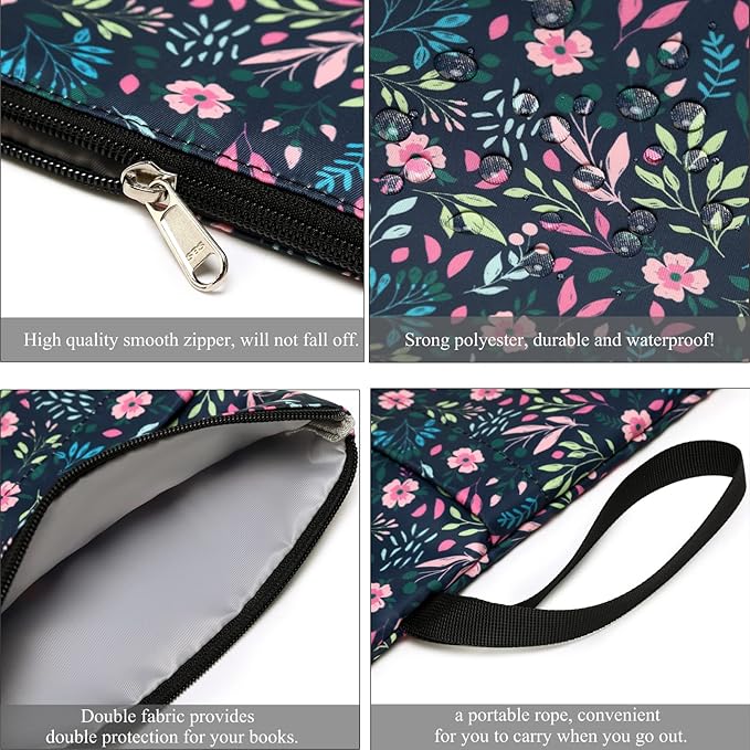 DSIUE Book Sleeve Book Lover Gifts Book Protector with Zipper, Book Covers for Paperbacks, Book Pouch with Pockets, Book Accessories,11.4 X 9 Inch