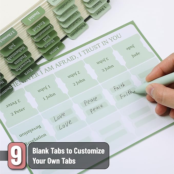 Mr. Pen- Bible Tabs, 75 Tabs, Sage Green, Laminated Bible Tabs for Women and Men, Bible Tabs for Study Bible Index Tabs, Bible Book Tabs, Bible Labels Tabs, Mr Pen Bible Tabs for Women Study Bible