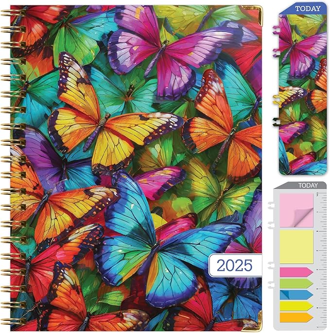 HARDCOVER 2025 Planner, 8.5"x11": 14 Months (November 2024 - December 2025), Daily Weekly Monthly Planner, Yearly Agenda, Bookmark, Pocket Folder and Sticky Note Set (Colorful Butterflies)