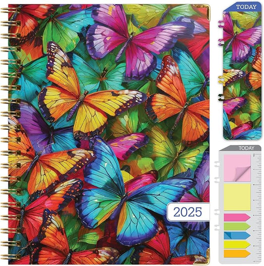 HARDCOVER 2025 Planner, 8.5"x11": 14 Months (November 2024 - December 2025), Daily Weekly Monthly Planner, Yearly Agenda, Bookmark, Pocket Folder and Sticky Note Set (Colorful Butterflies)
