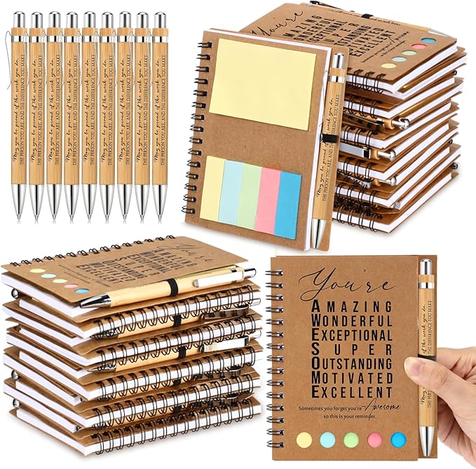 Jetec 50 Sets Bulk Employee Appreciation Gifts Bulk Inspirational Spiral Notebook with Note Ballpoint Pen Thank You Gifts for Volunteer Social Worker Nurse Staff Coworker Students (Amazing)