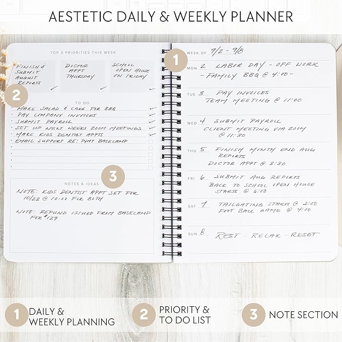 Beautiful Daily and Weekly Planner - To Do List Notebook to Easily Organize Your Agendas And Boost Productivity in School Or At Work - Stylish College or Office Supplies For Women