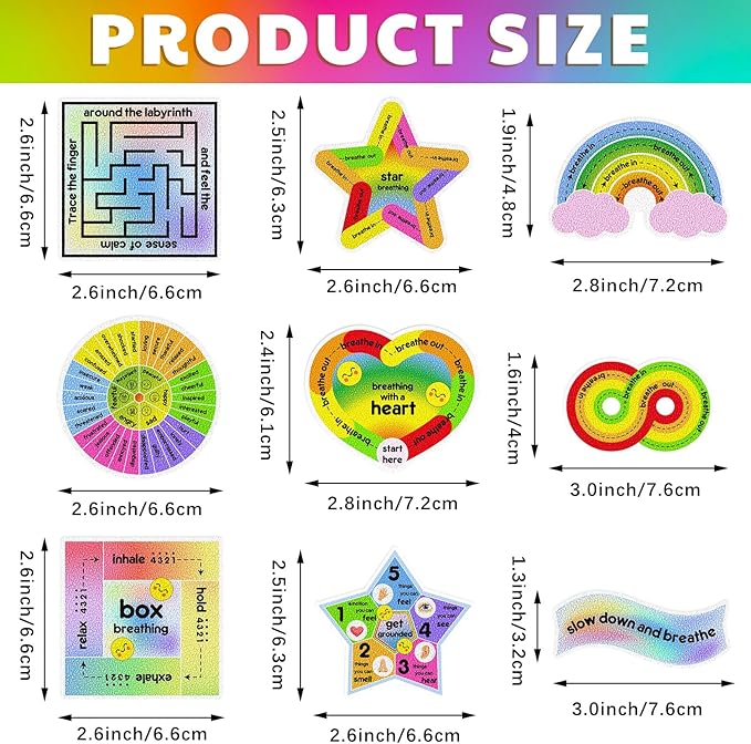 Libima 72 Pieces Anxiety Sensory Stickers Anxiety Textured Stickers Fidget Stickers Mindfulness Sticker School Counselor Supplies Adult Sensory Items Anxiety Relief, 9 Styles(Cute Color)