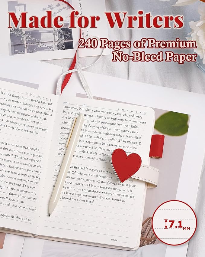 Journal for Women and Girls with Heart Buckle, 240 Pages Girls Diary Journal with Pen for Writing, Cute Daily Writing Journals for Women, B6 Pretty Journaling Hardcover Notebooks (White)