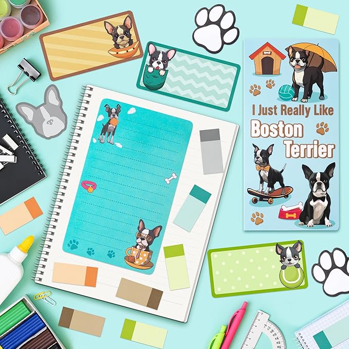 I Just Really Like Boston Terrier Sticky Notes Set, 550 Sheets, Cute Boston Terrier Self-Stick Notes Pads Animal Divider Tabs Bundle Writing Memo Pads Page Marker Back to School Office Supplies