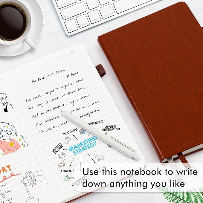 feela 3 Pack Notebooks Journals Bulk with 3 Black Pens, A5 Hardcover Notebook Classic Ruled Lined Journal Set with Pen Holder for Work Business Journaling Note Taking, 120 GSM, 5.1”x8.3”, Brown