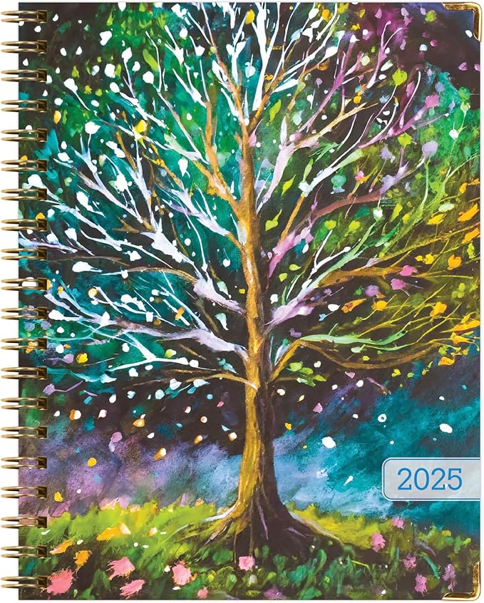 HARDCOVER 2025 Planner, 8.5"x11": 14 Months (November 2024 - December 2025), Daily Weekly Monthly Planner, Yearly Agenda, Bookmark, Pocket Folder and Sticky Note Set (Black Tree Seasons)