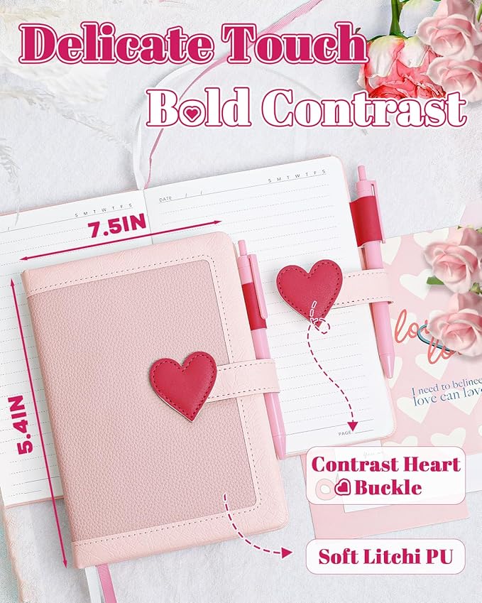 Journal for Women and Girls with Heart Buckle, 240 Pages Girls Diary Journal with Pen for Writing, Cute Daily Writing Journals for Women, B6 Pretty Journaling Hardcover Notebooks (Rose Pink)