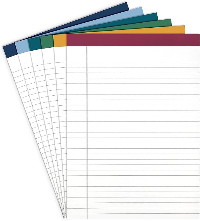 PAPERAGE Lined Legal Pads, (Jewel Tone), 6 Pack, 50 Sheets Each, Wide/Legal Ruled, Note Pads, Paper, 8.5 inches x 11 inches