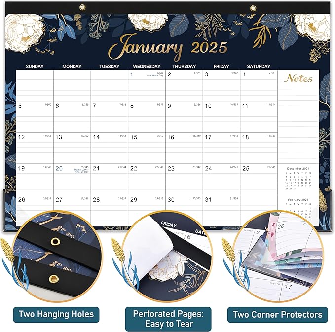 2025 Desk Calendar - Jan. 2025 - Dec. 2025, 12 Months Large Monthly Desk Calendar 2025, 17" x 12", Desk Pad, Large Ruled Blocks, To-do List & Notes, Best Desk/Wall Calendar for Planning or Organizing