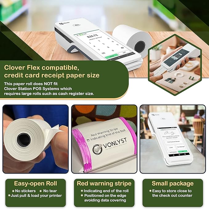 Thermal Paper Roll for Clover Flex Receipt Paper 2 1/4 x 55 (40 rolls)