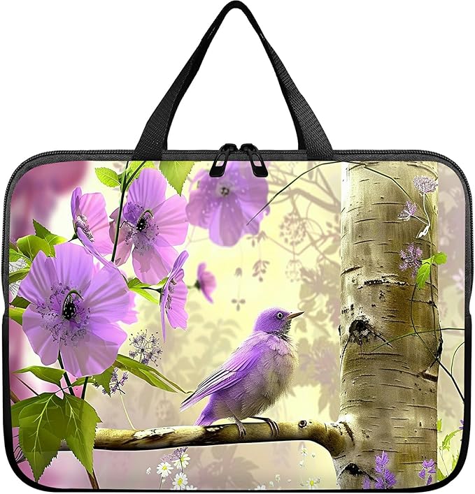Laptop Sleeve Case Bag 13 inch, Purple Florals Hummingbird Slim Carrying Case Durable Handbag Travel Laptop Bag for 13 inch MacBook Air M3/M2/Pro M2/ 13" iPad Pro/Air M4/M2 2024