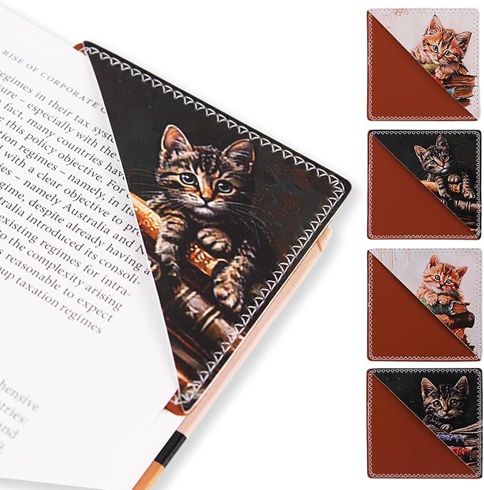 4 Pieces Leather Bookmarks, Cute Book Accessories for Reading Lovers, Page Markers for Women Men Kids Students Teachers Retirement Birthday Gift (Cute Cat)