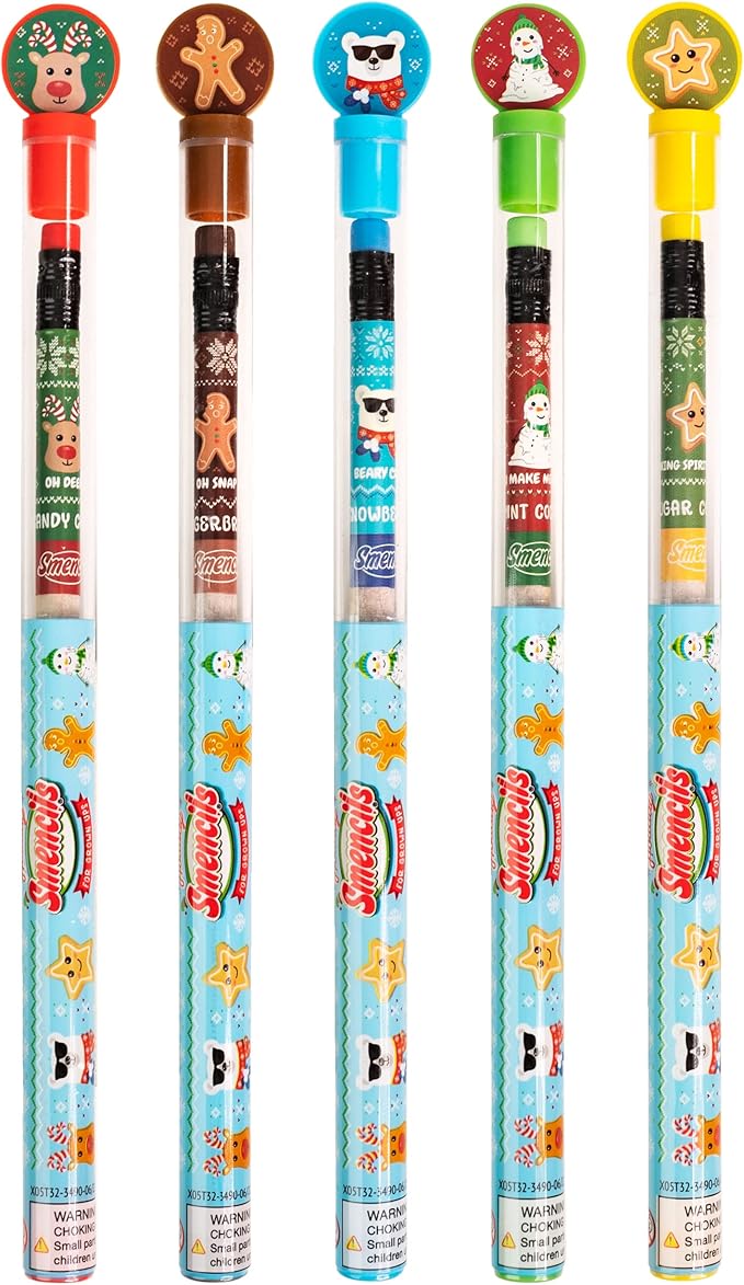 Holiday Smencils for Grown Ups - HB #2 Patented Gourmet Scented Fun Pencils, 5 Count - Stocking Stuffer, White Elephant Gifts for Adults, Office Supplies, Party Favors