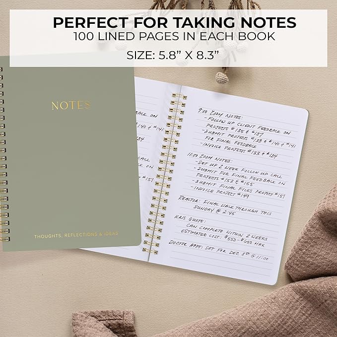 Aesthetic Spiral Notebook Set of 2 For Women and Men - Cute College Ruled 8x6 Bible Study Journal/Notebook with Pockets And Lined Pages - Perfect A5 Supplies to Stay Organized at Work or School