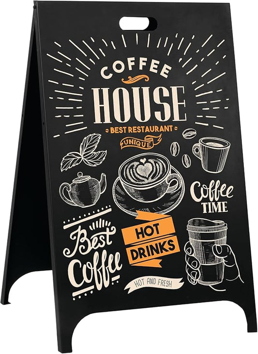 Ilyapa Modern All Metal Double Sided A Frame Chalkboard Sidewalk Sign- 19 x 30 inch Magnetic Chalk Menu Board Restaurant & Vendor Display Supplies for Outdoor Indoor Wedding Event Welcome