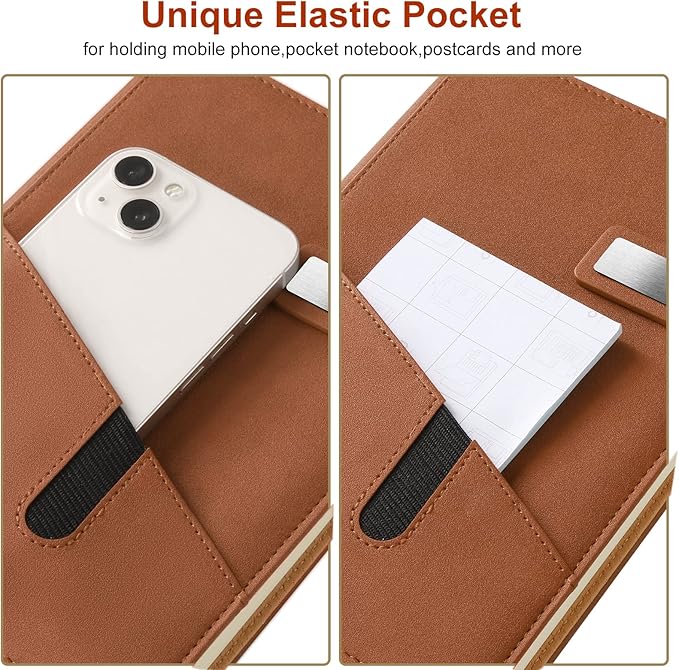 A5 Blank Journal Notebook, Refillable Hardcover Leather Sketchbook with Pocket and Magnetic Buckle, 240 Pages Thick Travel Sketchbooks for Drawing and Writing, 80gsm Unlined Journal for Men and Women