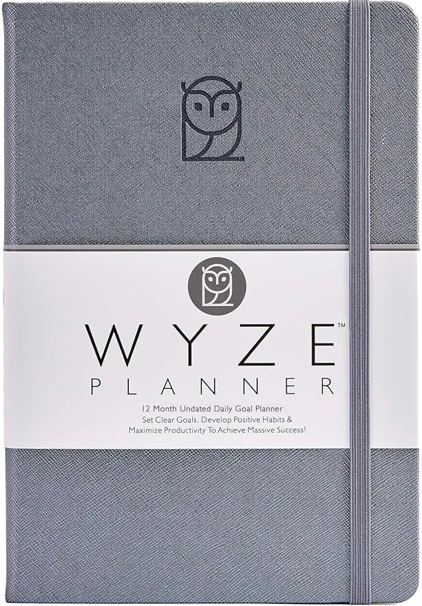 Pro - Goal Setting Planner to Increase Productivity and Achieve Personal and Business Goals. 12 Month Undated Daily, Weekly and Monthly Journal Organizer with Calendar (Gray)