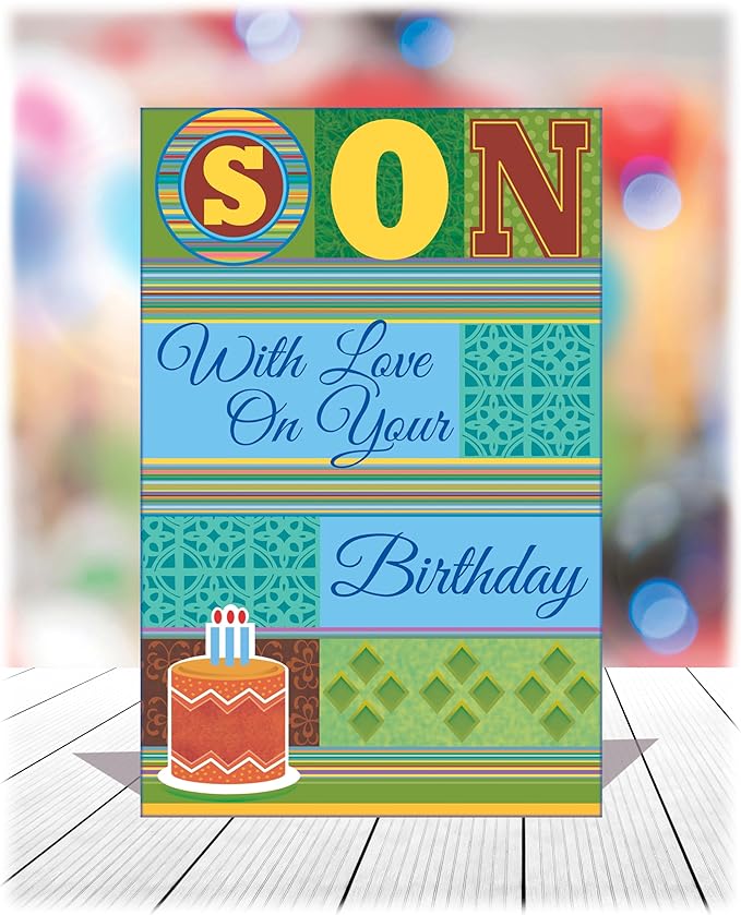 Chuck's Card-O-Rama - Son Birthday Card - Made in USA - Large Card OPENS to 10" x 7.75" - With Love Son On Your Birthday - 95576
