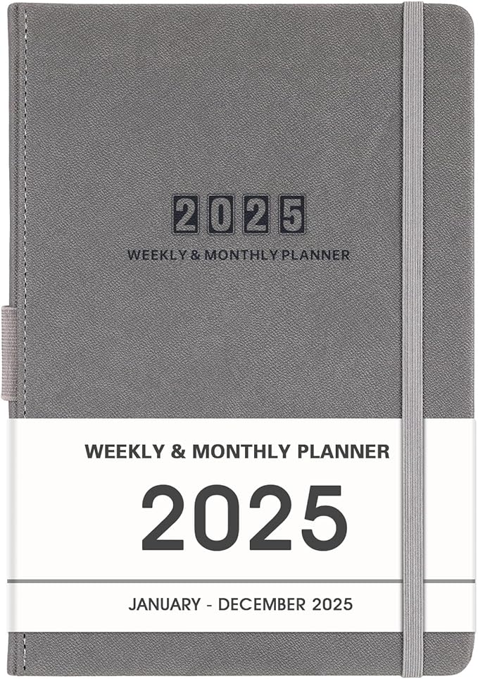 2025 Planner - 2025 Planner Weekly and Monthly, Jan. 2025 - Dec. 2025, 5.75" x 8.25", Leather Planner 2025 with Thick Paper, Pen Loop, Back Pocket with 40 Notes Pages - Grey
