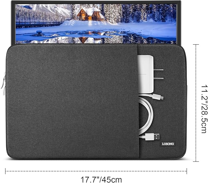 18.5 Inch Portable Monitor Case, Losong Protective Carrying Sleeve for Most 18-18.5" Portable Monitors,Water Resistant Laptop Display Bag with Accessory Pocket, Size-17.7"x11.2" Black