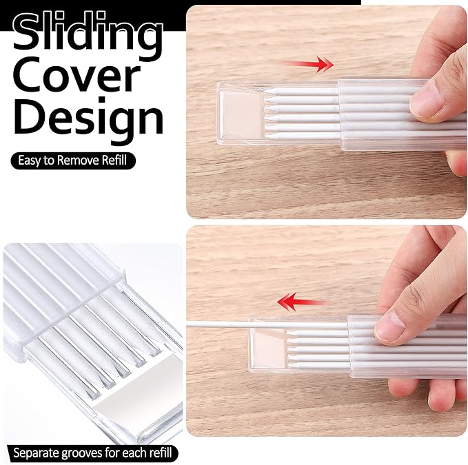 Hiboom 24 Pieces 2.8mm HB Refill for Carpenter Pencil, Study Long Lasting Pencil for Mechanical Pencil Woodworking Construction (White)