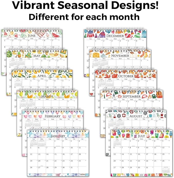 CRANBURY Small Desk Calendar 2025, 8x6" (Seasons) Standing Flip Desktop Calendar with Cheerful Seasonal Monthly Designs, 2025 Yearly Desk Top Calendar