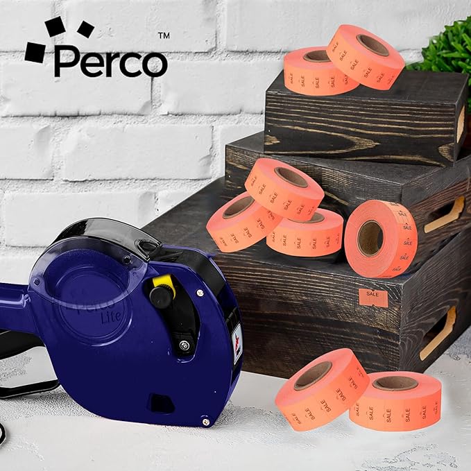 Perco 1 Line Fluorescent Red Sale Labels - 8 Rolls, 1 Sleeve, 8,000 Blank Price and Date Gun Labels for Perco 1 Line Price and Date Guns - Made in USA
