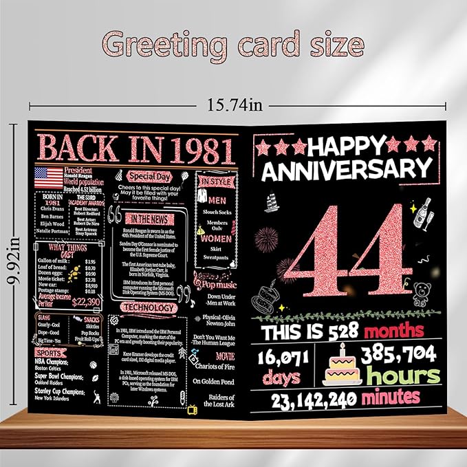 Joycard 44th Anniversary Card for Women, Wedding Card for Wife, Sweet Marriage Decorations Gifts for Couple, Perfect for Her on Anniversary Day, Back in 1981