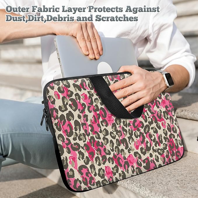 Laptop Sleeve Case Bag 15 inch, Pink Leopard Slim Carrying Case Durable Handbag Travel Laptop Bag for 15 inch MacBook Air M3/M2/15 Pro/Surface Laptop 7/6/5/4/3/ Dell XPS 15 Plus