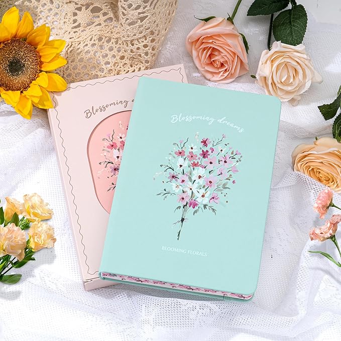 Lined Journal Notebook for Women 320 Pages Thick Floral Diary A5 Aesthetic Hardcover Journaling Notebooks for Writing with Gift Box, 5.7 x 8.3 In, Green