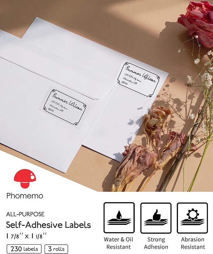 [3x230 pcs] Phomemo Original Labels for M110 M100 M220 M221 M120 M200, 1.97'' x 1.18''(50x30mm), 3 Rolls, 230 Labels/Roll, Square, White, All-Purpose Self-Adhesive Thermal, for Barcode, Name, Address