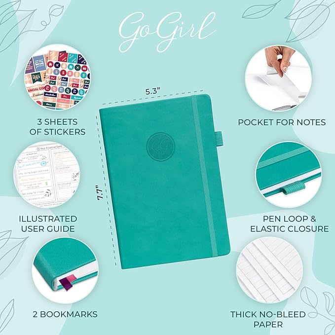 GoGirl Budget Planner – Monthly Financial Planner Organizer Budget Book. Expense Tracker Notebook Journal to Control Money, Compact (Turquoise)