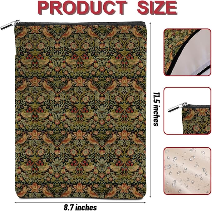 Vintage Flower Bird Book Sleeve Book Lovers Gifts Autumn Style Waterproof Book Cover Book Accessories Book Covers for Paperbacks Book Pouch Book Protector with Front Pocket for Women Girls Readers