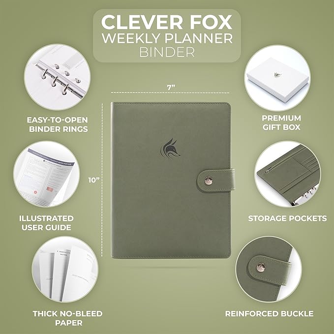 Clever Fox Weekly Planner Binder – Goal Setting Planner for Time Management & Weekly Tasks – Work & Life Organizer with to Do List & Habit Tracker – Undated, 7″ x 9″ Hardcover (Cypress)