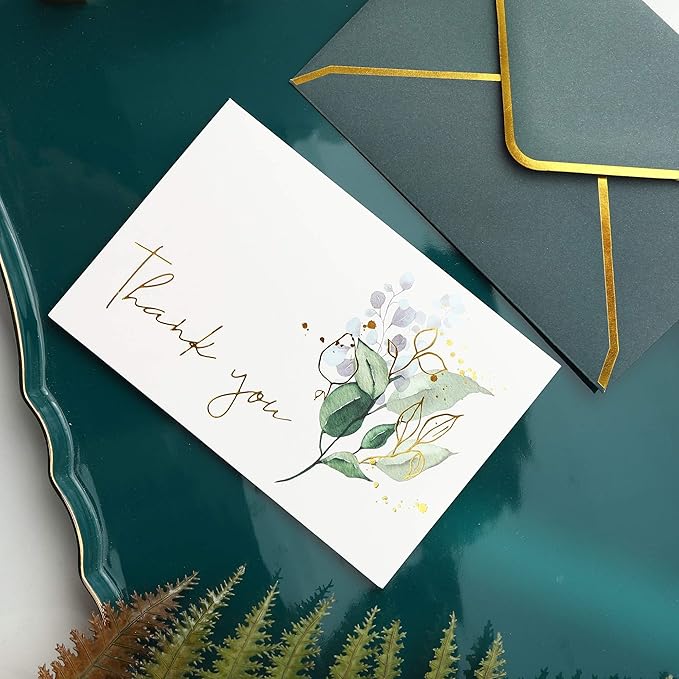 Heavy Duty Thank You Cards with Envelopes - 36 PK Gold Notes 4x6 Inches Baby Shower Wedding Small Business Graduation Funeral Bridal (Greenery)